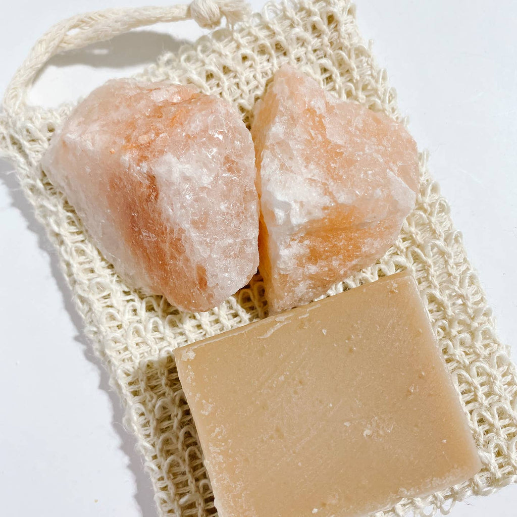 Exfoliating + Body  | Pink Himalayan Salt Rock | Almond + Coconut Soap| Root + Mei