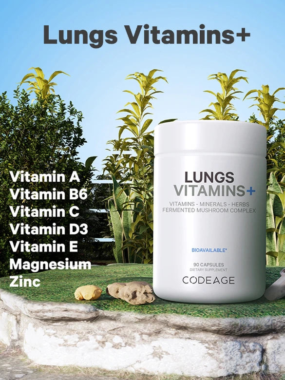 Lungs+Vitamins | Minerals| Mushroom| Herbals | Codeage at Root + Mei |90 Caps