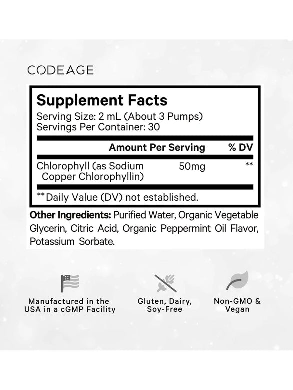 Codeage| Liquid Chlorophyll + Peppermint Drops | Root + Mei | Qty 30 servings