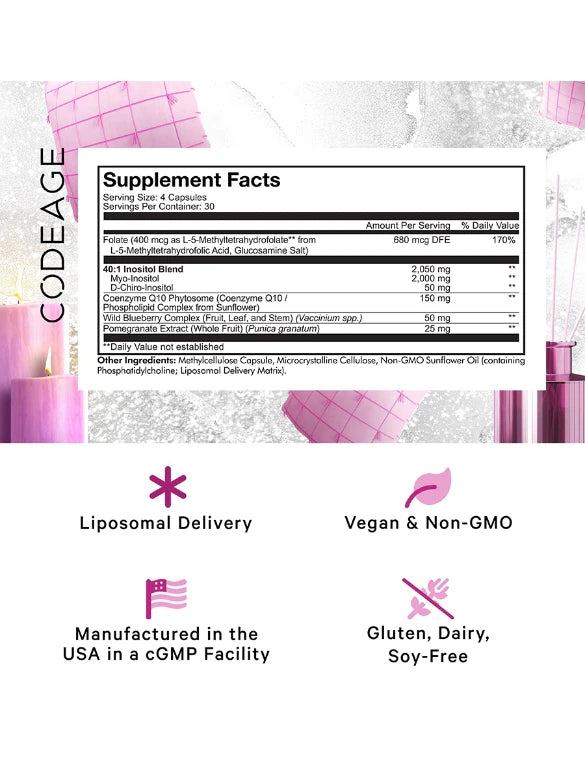 Codeage Liposomal Ovarian Inositol +| Women's Balance| Root + Mei | 120 Capsules