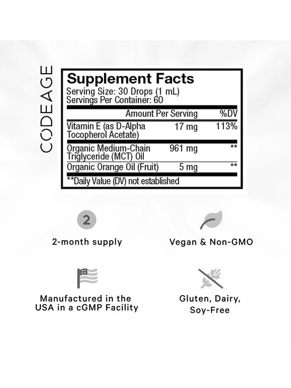 Codeage Liquid Vitamin E + Premium | MCT Oil, Orange Oil Fruit| | Root + Mei | 2 month supply