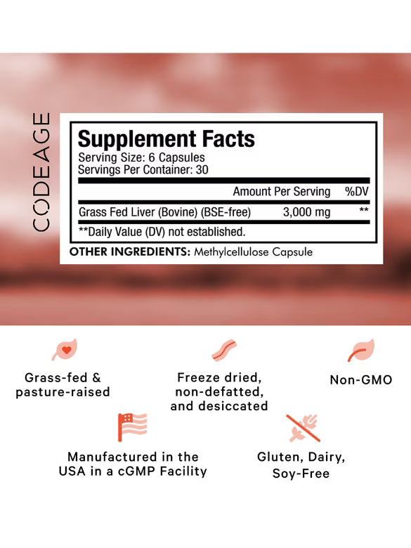 Codeage Grass-Fed Beef Liver Supplement | Super Food| 180 Capsules